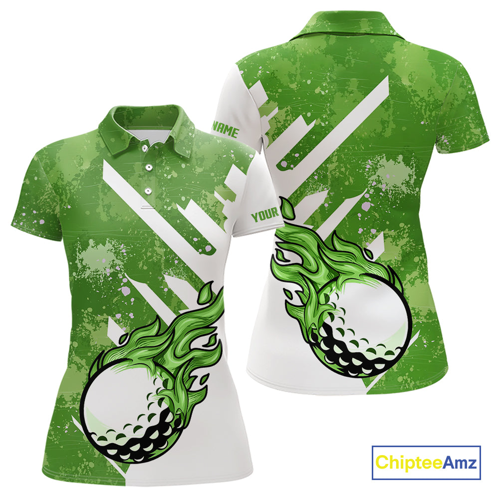 Green and white golf ball flame Women golf polo shirts custom team golf shirts, ladies golf clothing NQS10978