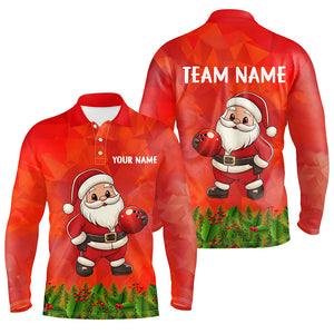 Personalized Funny Santa Christmas Bowling Shirts For Men, Christmas Bowling Shirts Team Uniform | Red NQS9095