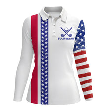 Load image into Gallery viewer, Red, white and blue American Flag Womens Golf Polo Shirts Custom Patriotic Golf shirt For Women NQS9098