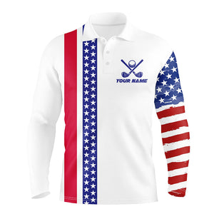 Red, white and blue American Flag Mens Golf Polo Shirts Custom Patriotic Golf shirt For Men NQS9098