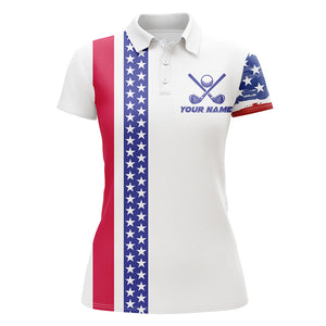 Red, white and blue American Flag Womens Golf Polo Shirts Custom Patriotic Golf shirt For Women NQS9098