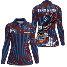 Load image into Gallery viewer, Personalized American Flag Eagle Bowling Shirts For Women Custom Patriotic Bowling Team Jerseys NQS9101