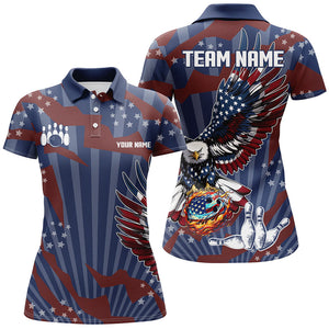 Personalized American Flag Eagle Bowling Shirts For Women Custom Patriotic Bowling Team Jerseys NQS9101