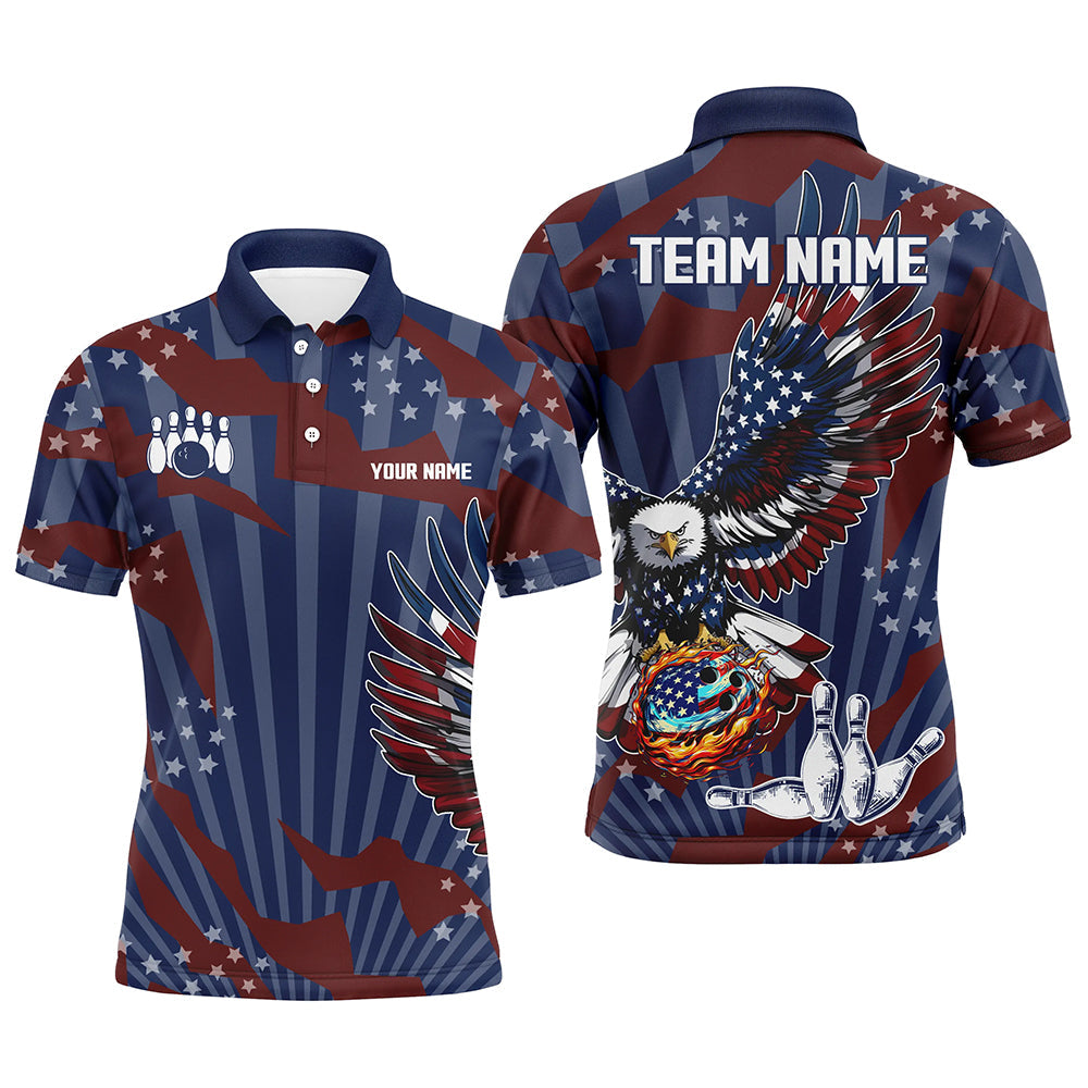 Personalized American Flag Eagle Bowling Shirts For Men Custom Patriotic Bowling Team Jerseys NQS9101