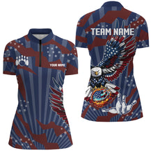 Load image into Gallery viewer, Personalized American Flag Eagle Bowling Shirts For Women Custom Patriotic Bowling Team Jerseys NQS9101