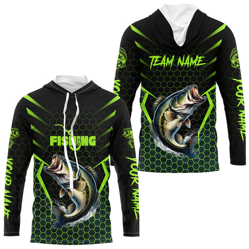 Black and Green Largemouth Bass Fishing Custom team name UV protection long sleeves fishing shirts NQS9311