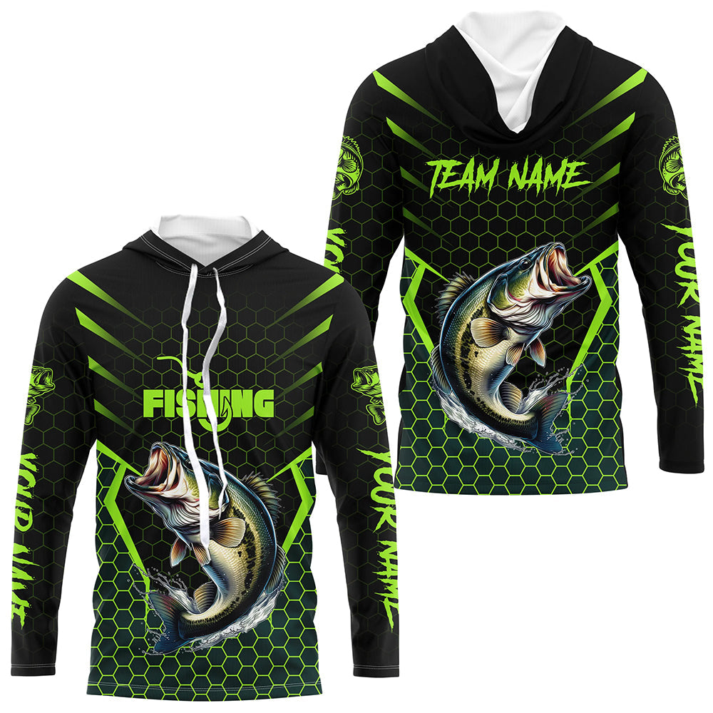 Black and Green Largemouth Bass Fishing Custom team name UV protection long sleeves fishing shirts NQS9311