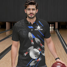 Load image into Gallery viewer, Silver Bowling Ball pins Team bowling shirts for Men custom bowling Polo, Quarter zip jersey | Blue NQS9624