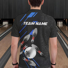 Load image into Gallery viewer, Silver Bowling Ball pins Team bowling shirts for Men custom bowling Polo, Quarter zip jersey | Blue NQS9624