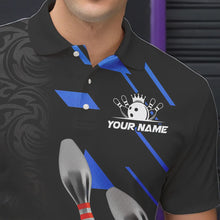 Load image into Gallery viewer, Silver Bowling Ball pins Team bowling shirts for Men custom bowling Polo, Quarter zip jersey | Blue NQS9624