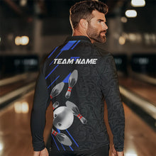 Load image into Gallery viewer, Silver Bowling Ball pins Team bowling shirts for Men custom bowling Polo, Quarter zip jersey | Blue NQS9624