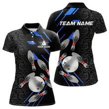 Load image into Gallery viewer, Silver Bowling Ball pins Team bowling shirts for women custom bowling Polo, Quarter zip jersey | Blue NQS9624