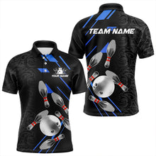 Load image into Gallery viewer, Silver Bowling Ball pins Team bowling shirts for Men custom bowling Polo, Quarter zip jersey | Blue NQS9624