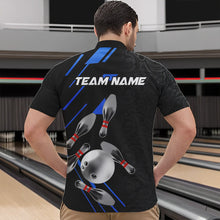Load image into Gallery viewer, Silver Bowling Ball pins Team bowling shirts for Men custom bowling Polo, Quarter zip jersey | Blue NQS9624