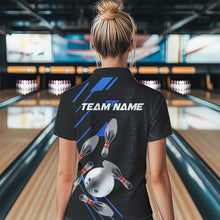 Load image into Gallery viewer, Silver Bowling Ball pins Team bowling shirts for women custom bowling Polo, Quarter zip jersey | Blue NQS9624