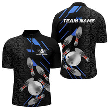 Load image into Gallery viewer, Silver Bowling Ball pins Team bowling shirts for Men custom bowling Polo, Quarter zip jersey | Blue NQS9624