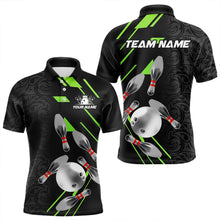 Load image into Gallery viewer, Silver Bowling Ball pins Team bowling shirts for Men custom bowling Polo, Quarter zip jersey | Green NQS9628