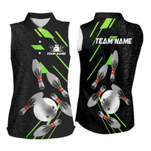 Load image into Gallery viewer, Silver Bowling Ball pins Team bowling shirts for Women custom bowling Sleeveless Polo jersey | Green NQS9628