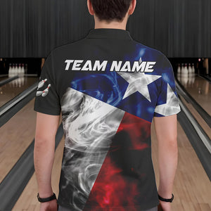 Smoke Texas Flag Black Bowling Polo, Quarter Zip shirt for men Custom patriotic Team bowling jersey NQS9631