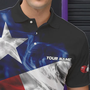 Smoke Texas Flag Black Bowling Polo, Quarter Zip shirt for men Custom patriotic Team bowling jersey NQS9631
