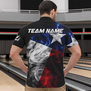 Smoke Texas Flag Black Bowling Polo, Quarter Zip shirt for men Custom patriotic Team bowling jersey NQS9631