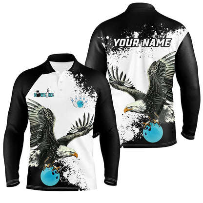 Black and white Mens bowling polo shirts Custom Eagle Team bowling shirts, gift for bowlers | Blue NQS7404