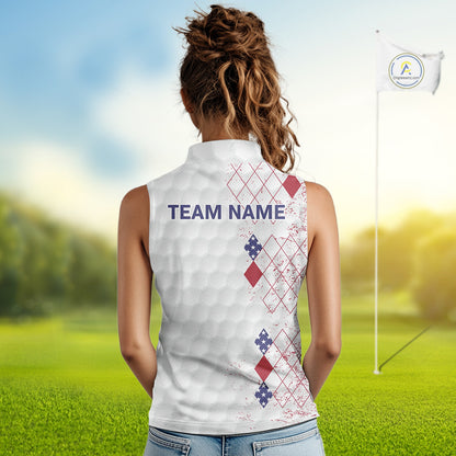 Red, White & Blue argyle American Flag Women sleeveless polo shirt custom golf apparel for ladies NQS9814