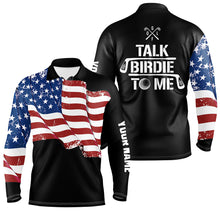 Load image into Gallery viewer, Funny Mens golf polo shirt custom American flag patriotic black golf shirts talk birdie to me NQS7726