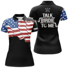 Load image into Gallery viewer, Funny Womens golf polo shirt custom American flag patriotic black golf shirts talk birdie to me NQS7726