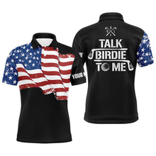 Load image into Gallery viewer, Funny Mens golf polo shirt custom American flag patriotic black golf shirts talk birdie to me NQS7726