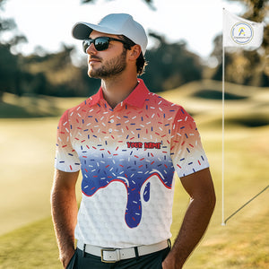 Red, white and blue dripping candy Mens Golf polo shirts Custom funny Golf attire For Mens NQS10058