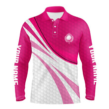 Load image into Gallery viewer, Pink and white golf shirt custom name Mens golf polo shirts, mens pink golf polo, golfer gifts NQS7976