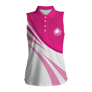 Pink and white golf shirt Women sleeveless polo shirt, ladies pink golf polo, golfer gifts NQS7976