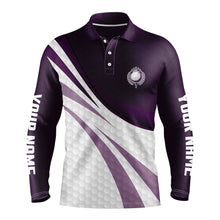 Load image into Gallery viewer, Purple and white golf shirt custom name Mens golf polo shirts, mens purple golf polo, golfer gifts NQS7977