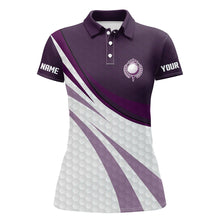 Load image into Gallery viewer, Purple and white golf shirt custom name Women golf polo shirts, ladies purple golf polo, golfer gifts NQS7977