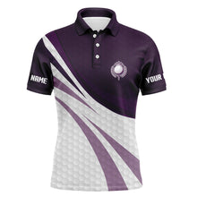 Load image into Gallery viewer, Purple and white golf shirt custom name Mens golf polo shirts, mens purple golf polo, golfer gifts NQS7977