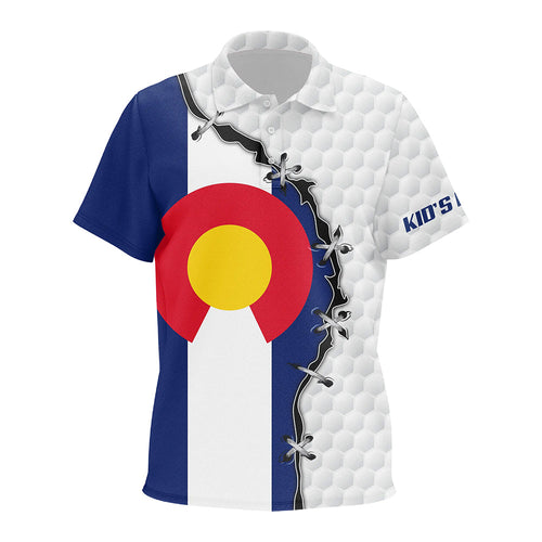 Kid golf polo shirts Colorado flag white golf ball skin pattern custom patriot team golf shirts NQS7983