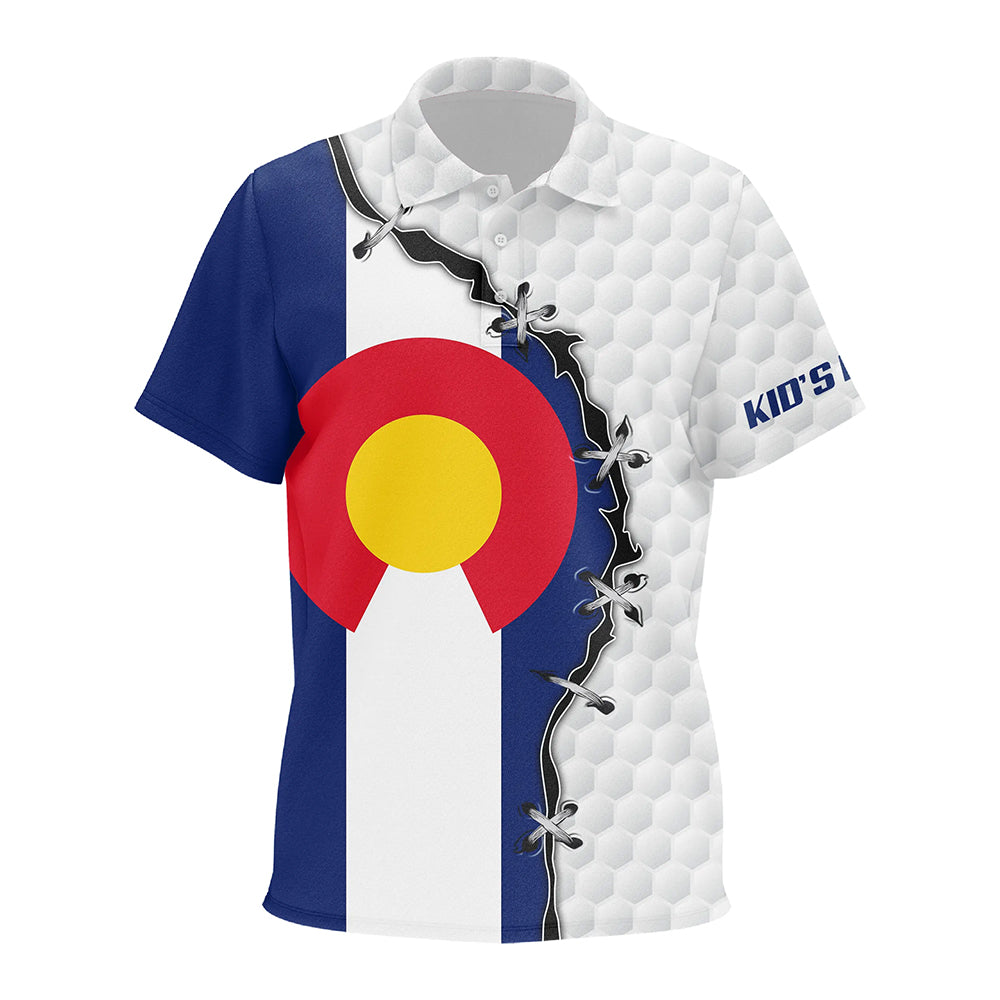 Kid golf polo shirts Colorado flag white golf ball skin pattern custom patriot team golf shirts NQS7983