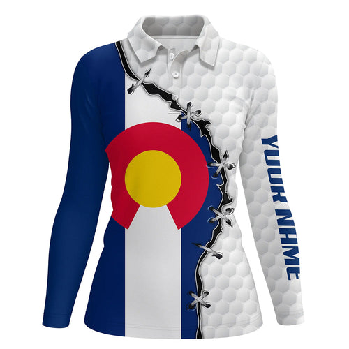 Womens golf polo shirts Colorado flag white golf ball skin pattern custom patriot team golf shirts NQS7983