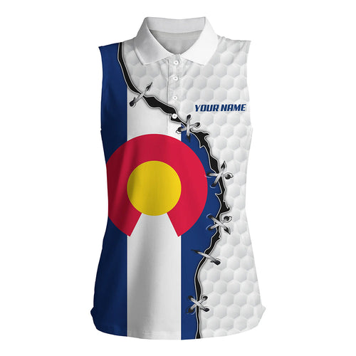 Women sleeveless polo shirts Colorado flag white golf ball skin pattern custom patriot team golf shirt NQS7983