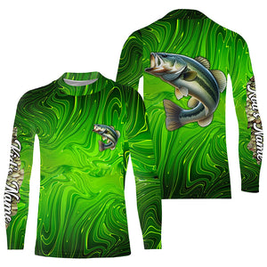 Bass fishing green camo customize name performance long sleeves Fishing shirts for men, women, kid NQS6061