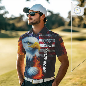 Smoke American Flag Eagle Fire and water Golf polo shirt for Men Custom patriotic Team Mens golf top NQS10354
