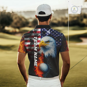 Smoke American Flag Eagle Fire and water Golf polo shirt for Men Custom patriotic Team Mens golf top NQS10354
