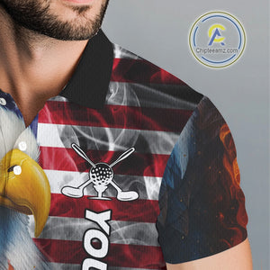 Smoke American Flag Eagle Fire and water Golf polo shirt for Men Custom patriotic Team Mens golf top NQS10354