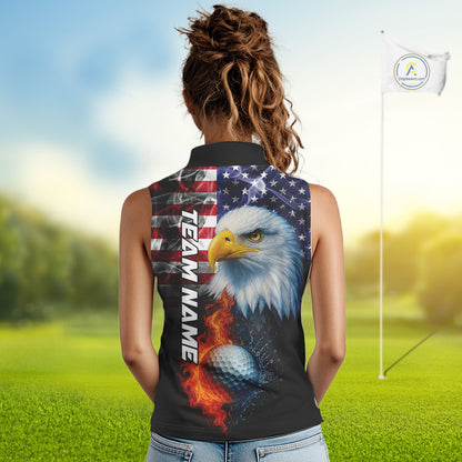 Smoke American Flag Eagle Fire and water Golf sleeveless polo shirt Custom patriotic Team golf top NQS10354