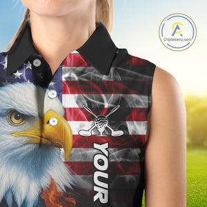 Smoke American Flag Eagle Fire and water Golf sleeveless polo shirt Custom patriotic Team golf top NQS10354