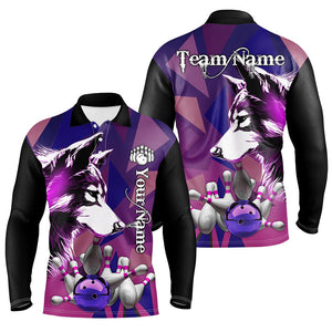 Purple Wolf Bowling Polo, Quarter Zip Shirts For Men Custom Bowling Team League Jerseys Bowler Outfit NQS8403