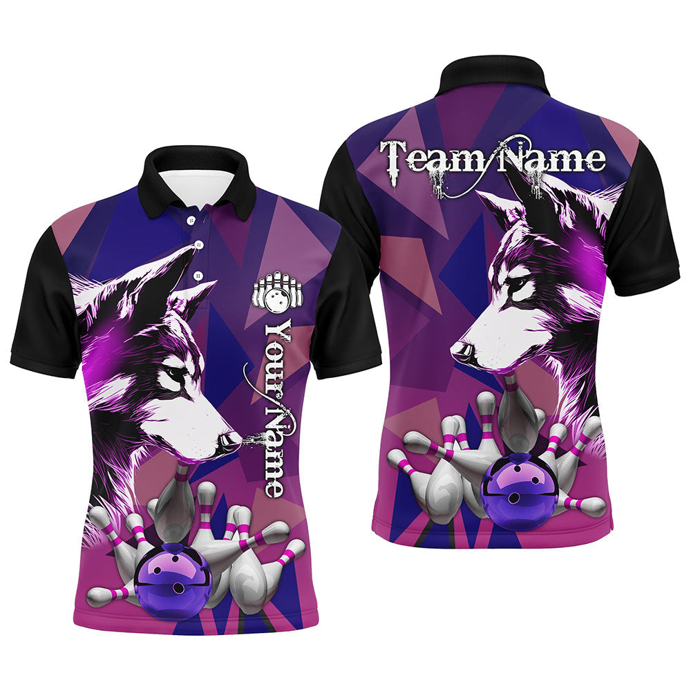 Purple Wolf Bowling Polo, Quarter Zip Shirts For Men Custom Bowling Team League Jerseys Bowler Outfit NQS8403