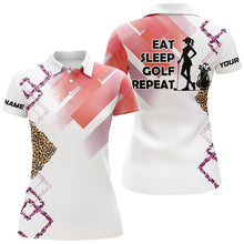 Load image into Gallery viewer, Funny Pink Leopard pattern White Women golf polo shirts custom Eat sleep golf repeat women golf attire NQS8408