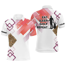 Load image into Gallery viewer, Funny Pink Leopard pattern White matching golf polo shirts for couples custom Eat sleep golf repeat NQS8408